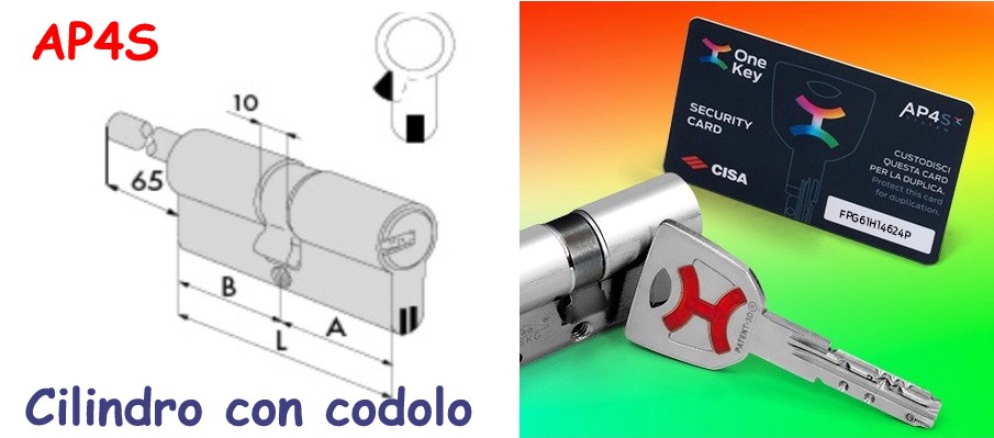 Cilindro CISA AP4 S codolo con lamine antispezz. 3 chiavi